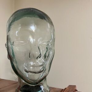 Glass Head Sculpture - Green Clear Decorative Home Art